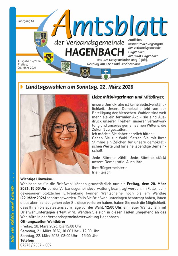 Amtsblatt der VG Hagenbach Titelblatt 12/2026