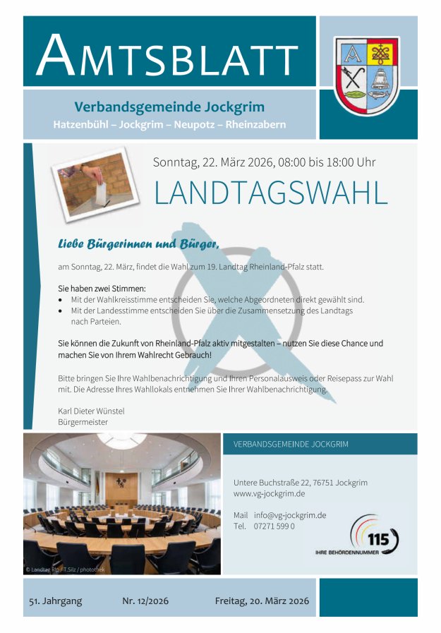 Amtsblatt VG Jockgrim Titelblatt 12/2026