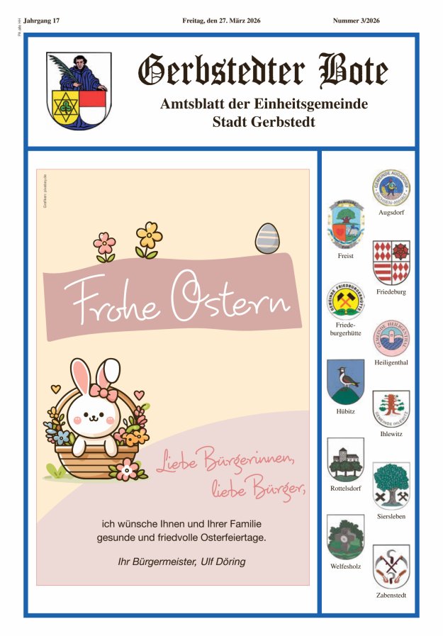 Gerbstedter Bote – Amtsblatt der Einheitsgemeinde Stadt Gerbstedt Titelblatt 03/2026