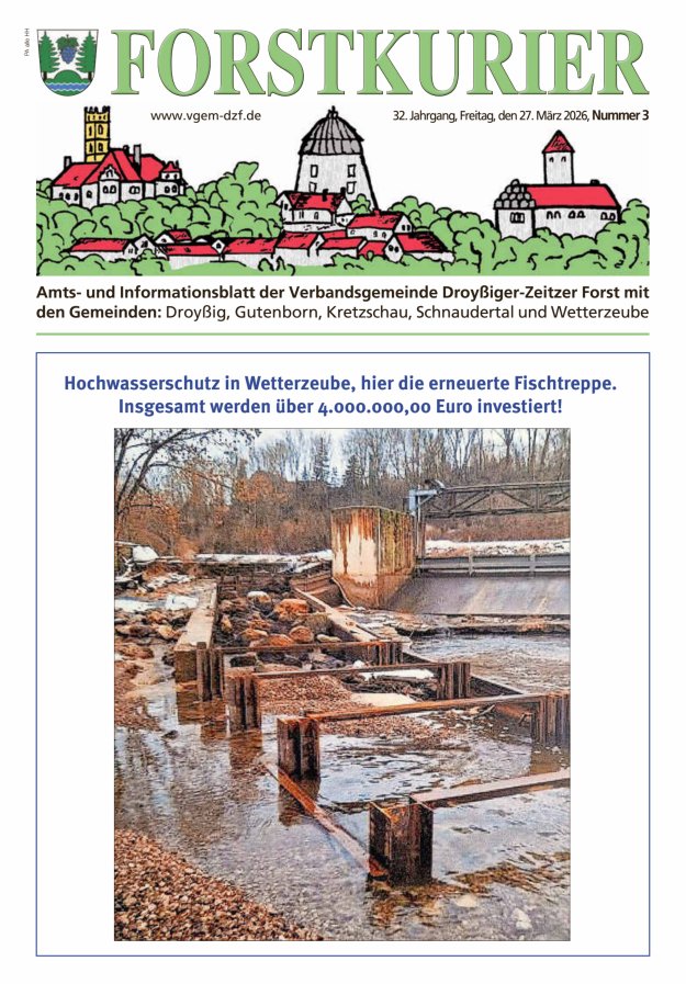 Forstkurier Amts- u. Informationsblatt VG Droyßiger-Zeitzer Forst Titelblatt 03/2026