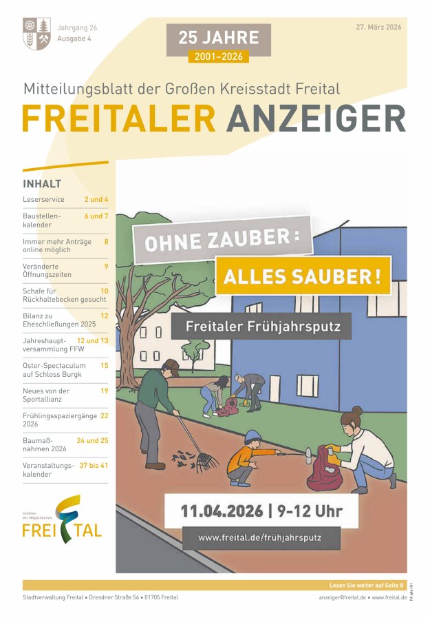Freitaler Anzeiger - Amtsblatt der Großen Kreisstadt Freital Titelblatt 04/2026
