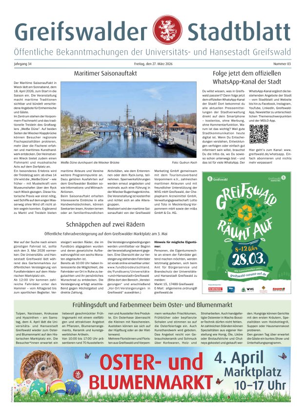 Greifswalder Stadtblatt Titelblatt 03/2026