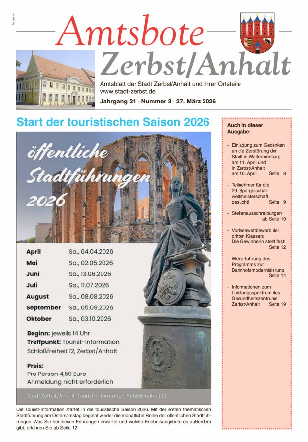 Amtsbote Zerbst/Anhalt – Amtsblatt der Stadt Zerbst/Anhalt und ihrer Ortsteile Titelblatt 03/2026
