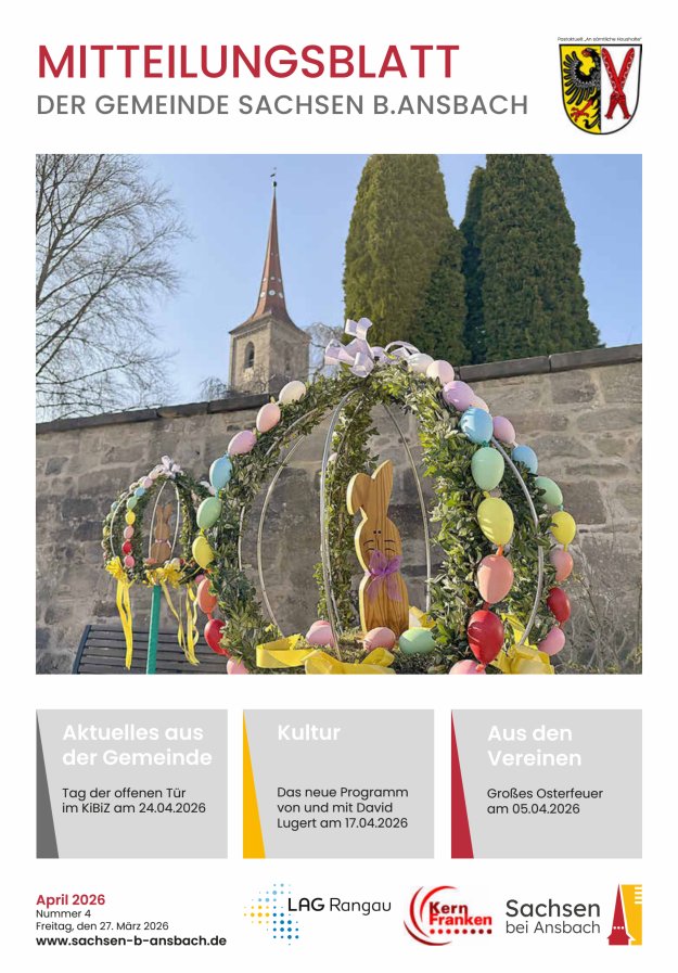 Amts- und Mitteilungsblatt der Gemeinde Sachsen b.Ansbach Titelblatt 04/2026