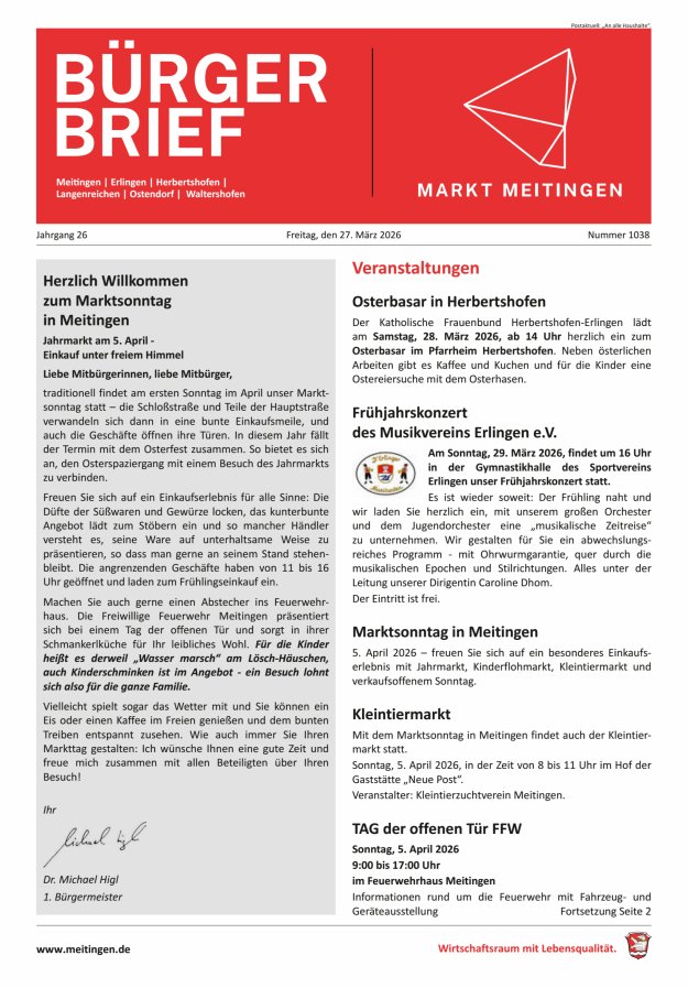 Meitinger Bürgerbrief Titelblatt 1038/2026