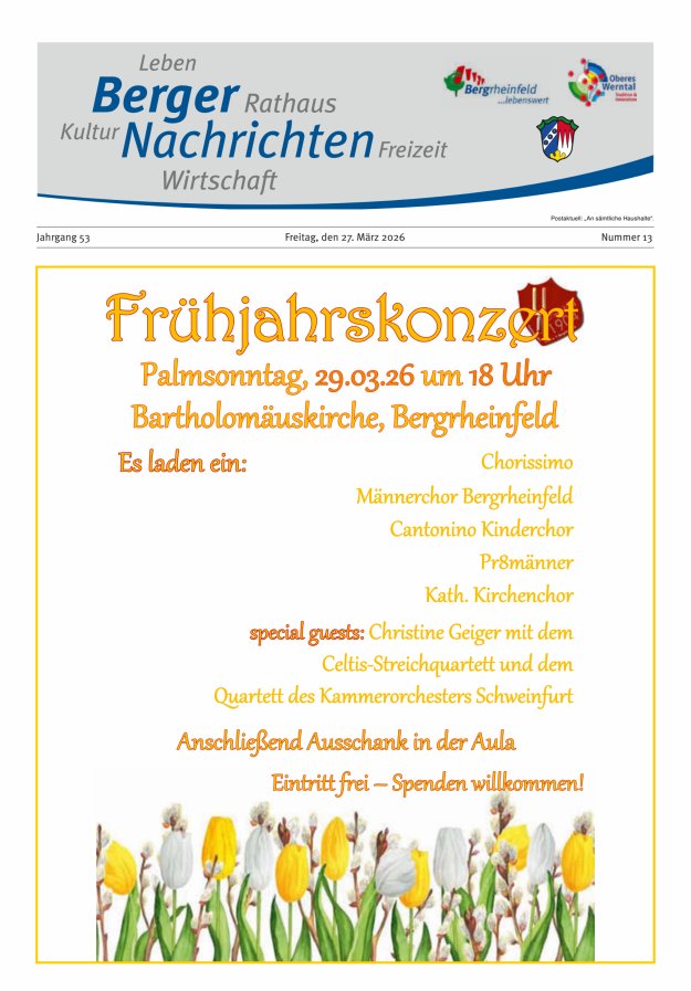 Berger Nachrichten, Bergrheinfeld Titelblatt 13/2026