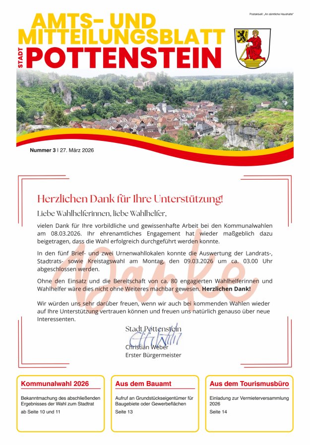 Amts- und Mitteilungsblatt der Stadt Pottenstein Titelblatt 03/2026