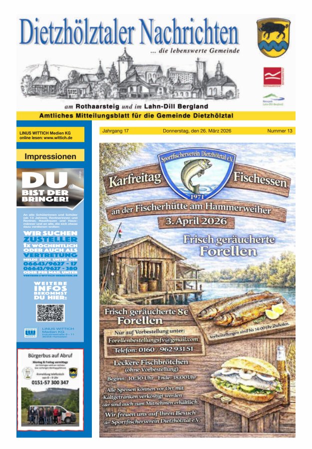 Dietzhölztaler Nachrichten Titelblatt 13/2026
