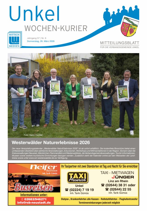 Wochen-Kurier Verbandsgemeinde Unkel Titelblatt 09/2026