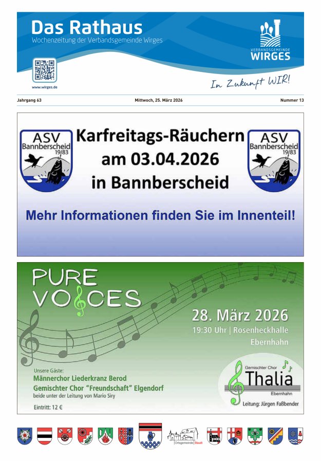 Das Rathaus - Informationen für die Bürger in der VG Wirges Titelblatt 13/2026