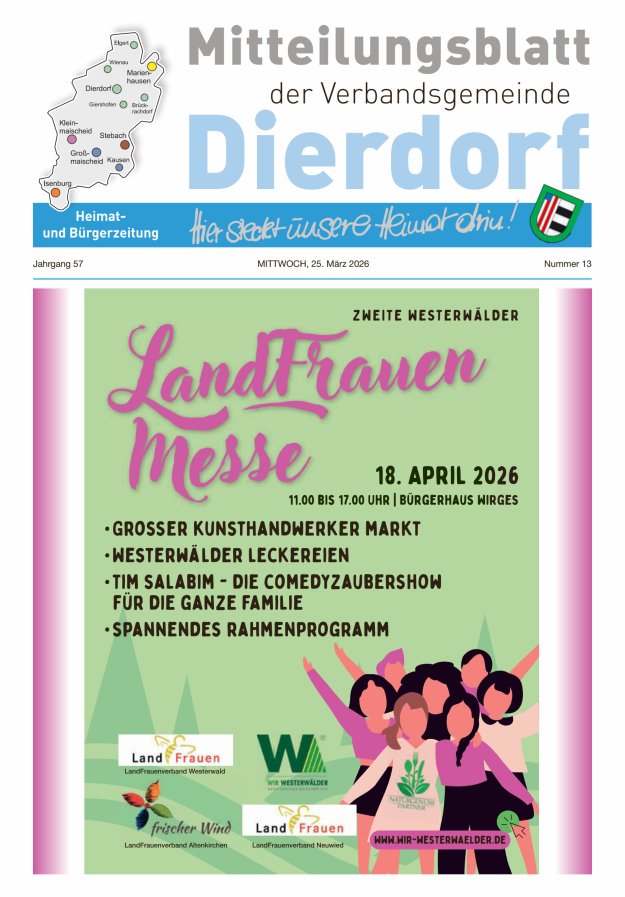 Mitteilungsblatt der Verbandsgemeinde Dierdorf Titelblatt 13/2026