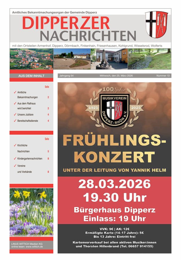 Dipperzer Nachrichten Titelblatt 13/2026