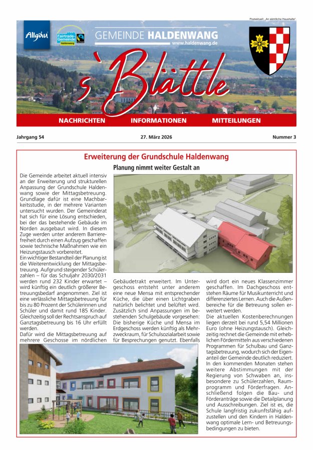 sBlättle der Gemeinde Haldenwang Titelblatt 03/2026