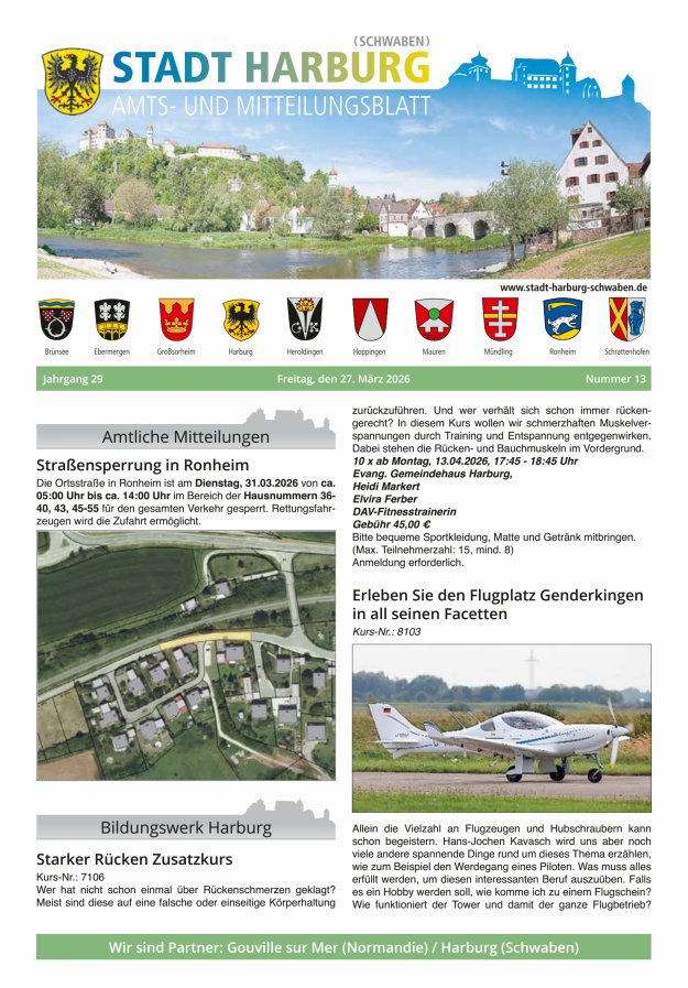 Amts- und Mitteilungsblatt der Stadt Harburg Titelblatt 13/2026