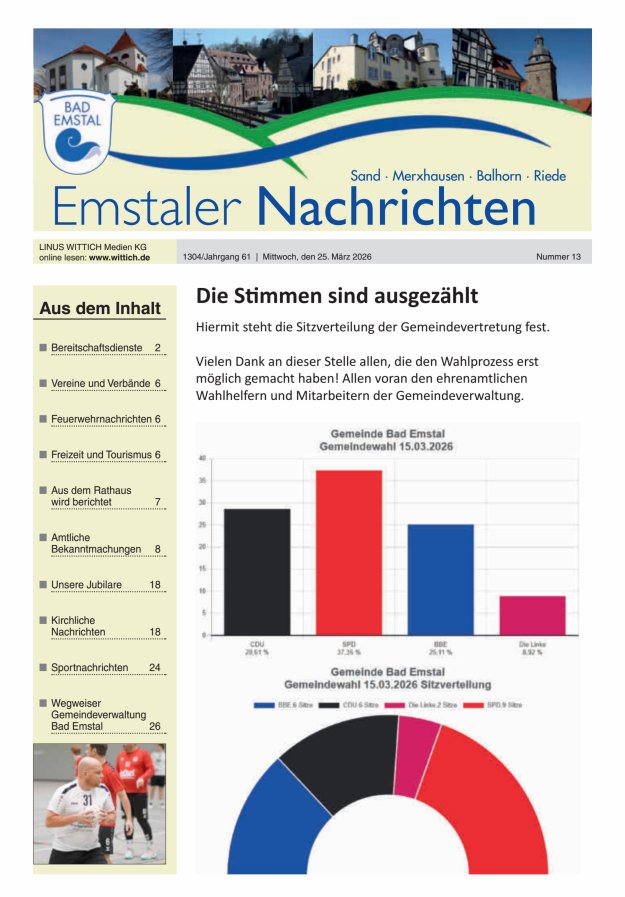 Emstaler Nachrichten Titelblatt 13/2026