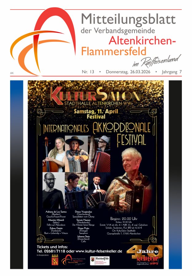Mitteilungsblatt Verbandsgemeinde Altenkirchen-Flammersfeld Titelblatt 13/2026