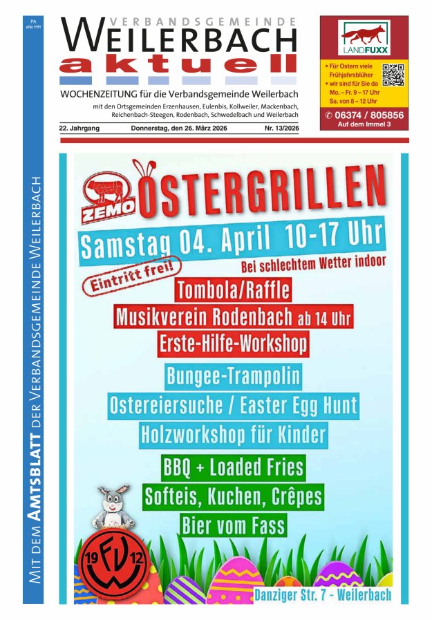 Verbandsgemeinde Weilerbach aktuell Titelblatt 13/2026