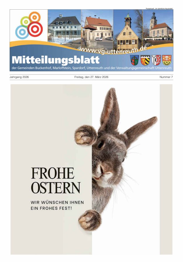 Mitteilungsblatt der Verwaltungsgemeinschaft Uttenreuth Titelblatt 07/2026