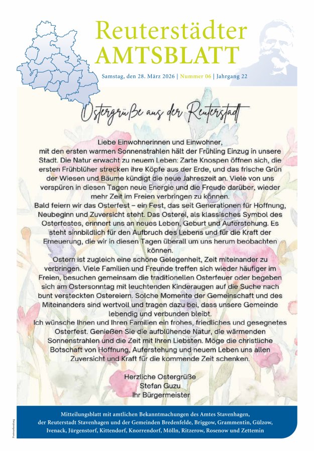 Reuterstädter Amtsblatt Titelblatt 06/2026