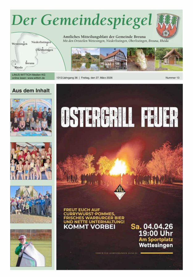 Der Gemeindespiegel (Breuna) Titelblatt 13/2026