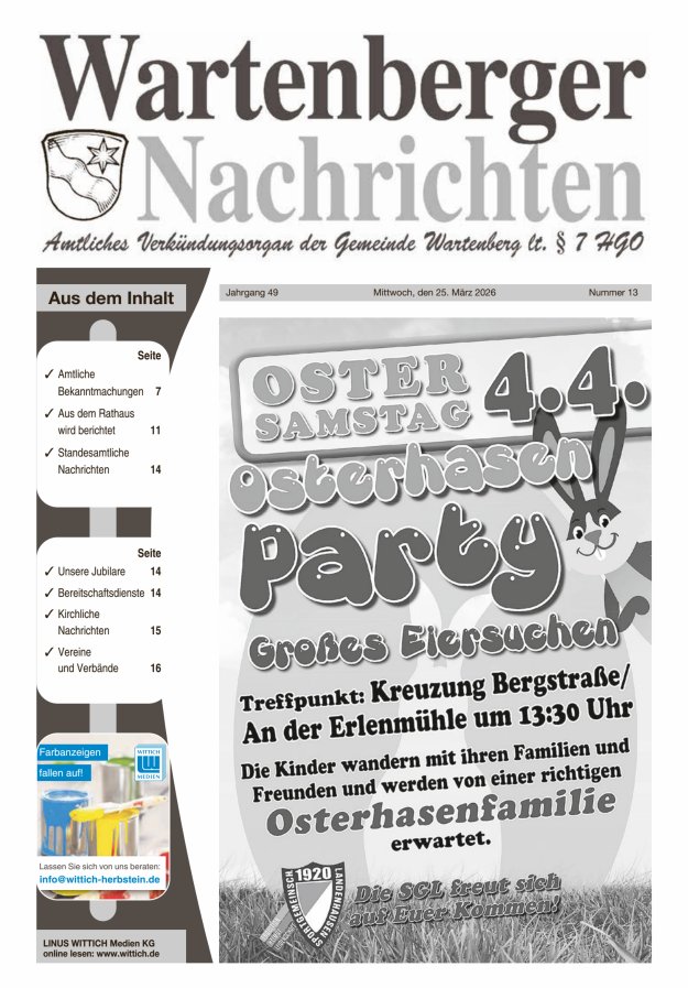Wartenberger Nachrichten Titelblatt 13/2026