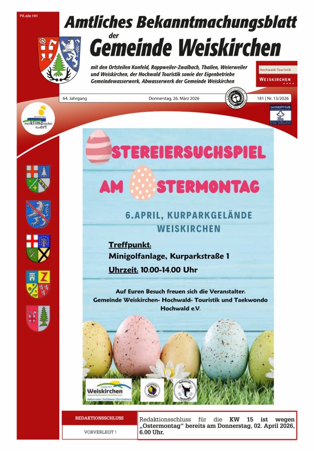 Amtliches Bekanntmachungsblatt der Gemeinde Weiskirchen Titelblatt 13/2026