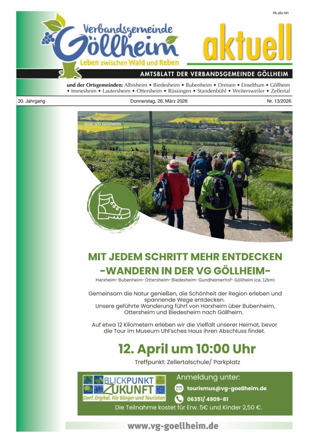 Verbandsgemeinde Göllheim aktuell Titelblatt 13/2026