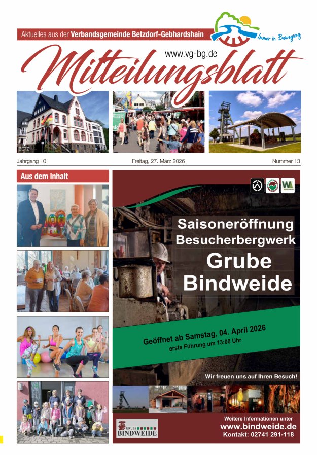 Aktuelles aus der VG Betzdorf-Gebhardshain, Ausgabe Betzdorf Titelblatt 13/2026