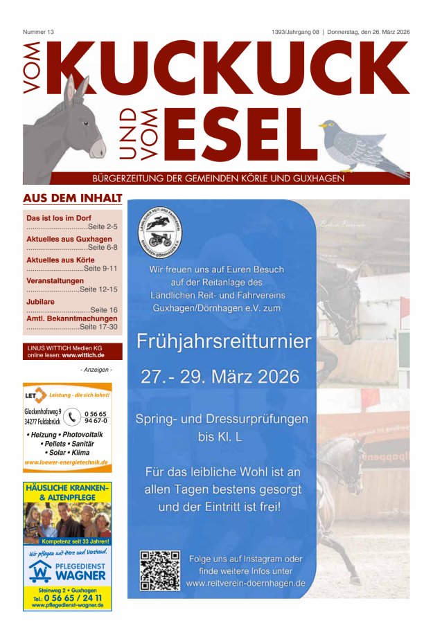 Vom Kuckuck und Esel (Guxhagen-Körle) Titelblatt 13/2026