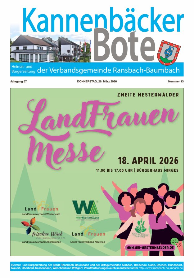 Kannenbäcker-Bote der Verbandsgemeinde Ransbach-Baumbach Titelblatt 13/2026