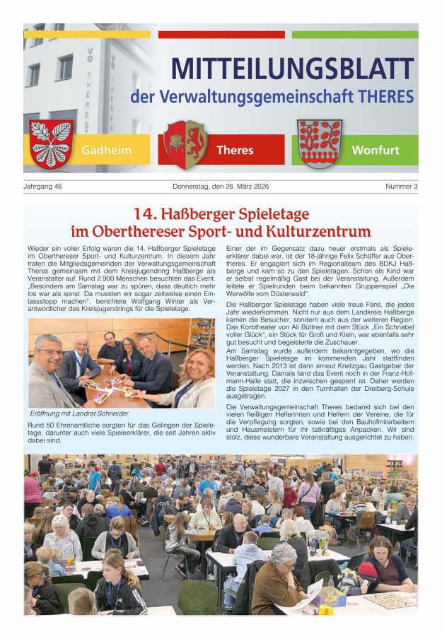 Mitteilungsblatt der Verwaltungsgemeinschaft Theres Titelblatt 03/2026