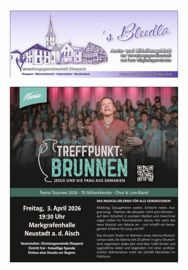 Amts- und Mitteilungsblatt VGem Diespeck Titelblatt 13/2026