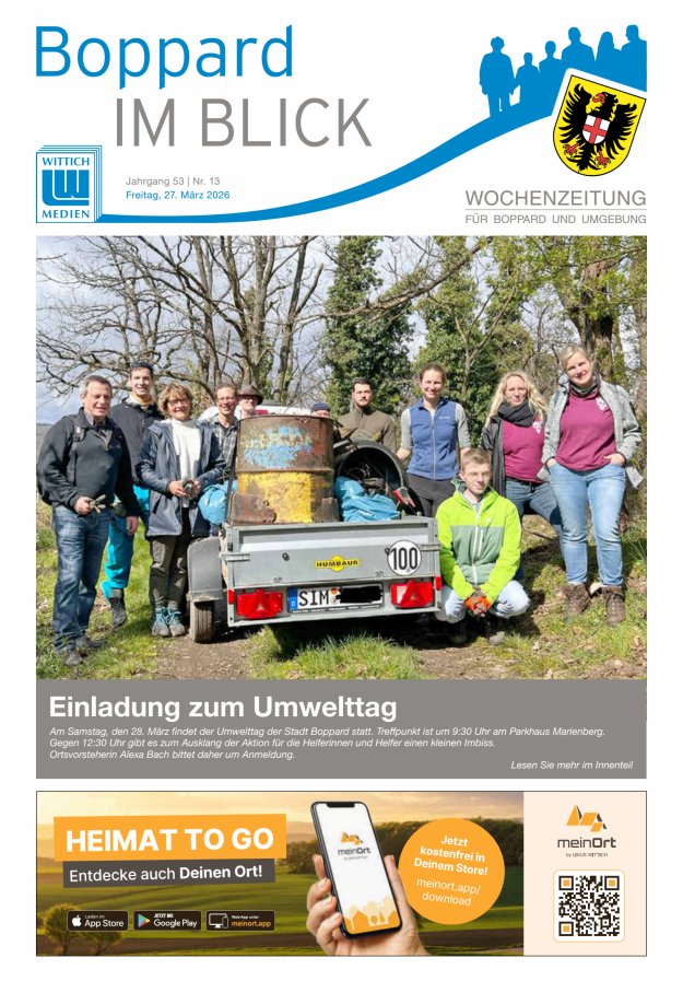 Boppard im Blick - Heimatzeitung für die Stadt Boppard Titelblatt 13/2026