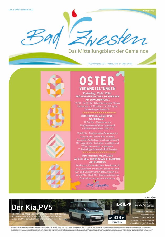 Heimatzeitung Bad Zwesten Titelblatt 13/2026
