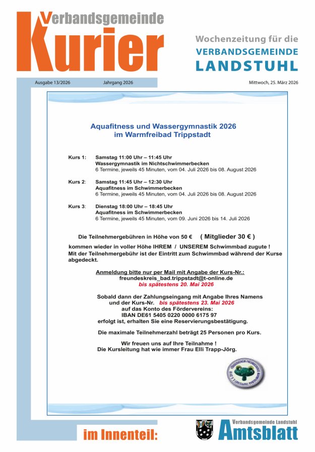 Verbandsgemeinde Kurier Landstuhl Titelblatt 13/2026
