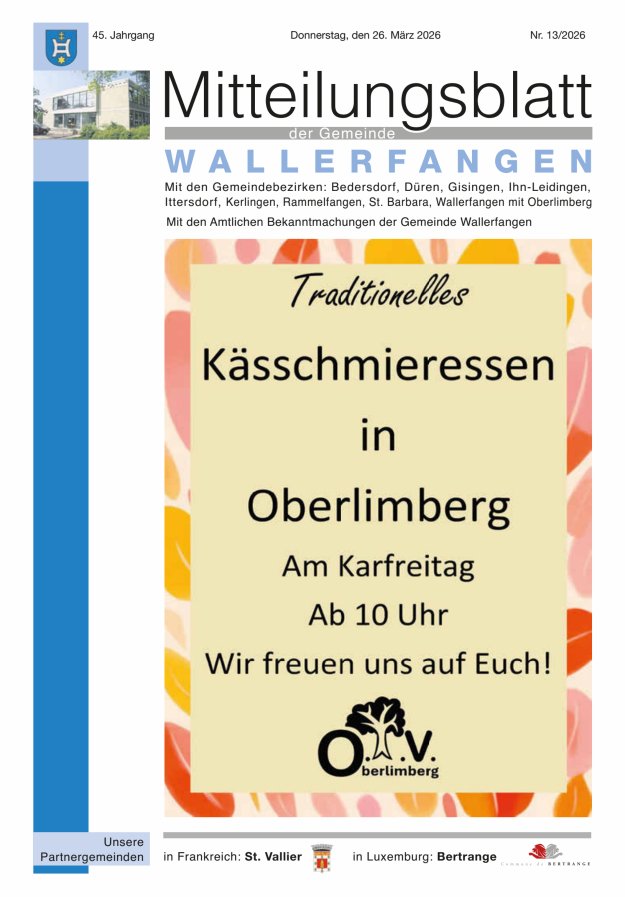 Mitteilungsblatt Gemeinde Wallerfangen Titelblatt 13/2026