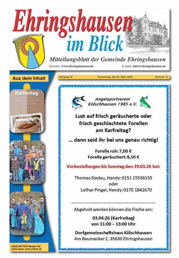 Mitteilungsblatt der Gemeinde Ehringshausen Titelblatt 13/2026