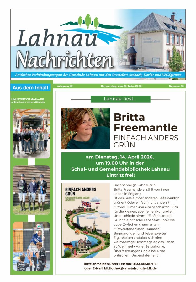 Lahnau Nachrichten Titelblatt 13/2026