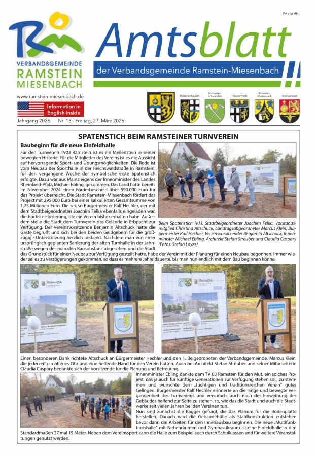 Amtsblatt VG Ramstein-Miesenbach Titelblatt 13/2026