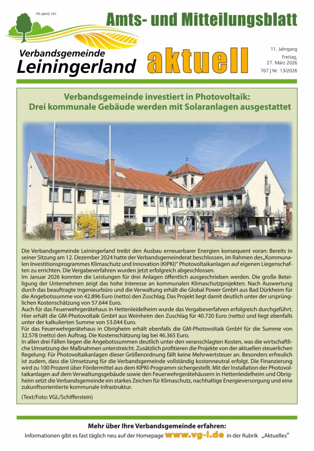 VG Leiningerland aktuell Titelblatt 13/2026