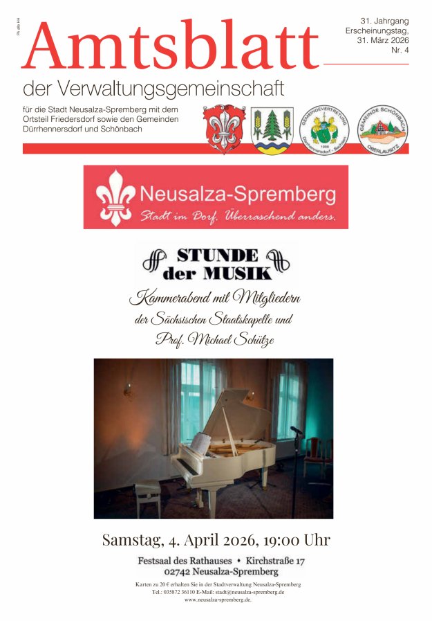 Amtsblatt der Verwaltungsgemeinschaft für die Stadt Neusalza-Spremberg Titelblatt 04/2026