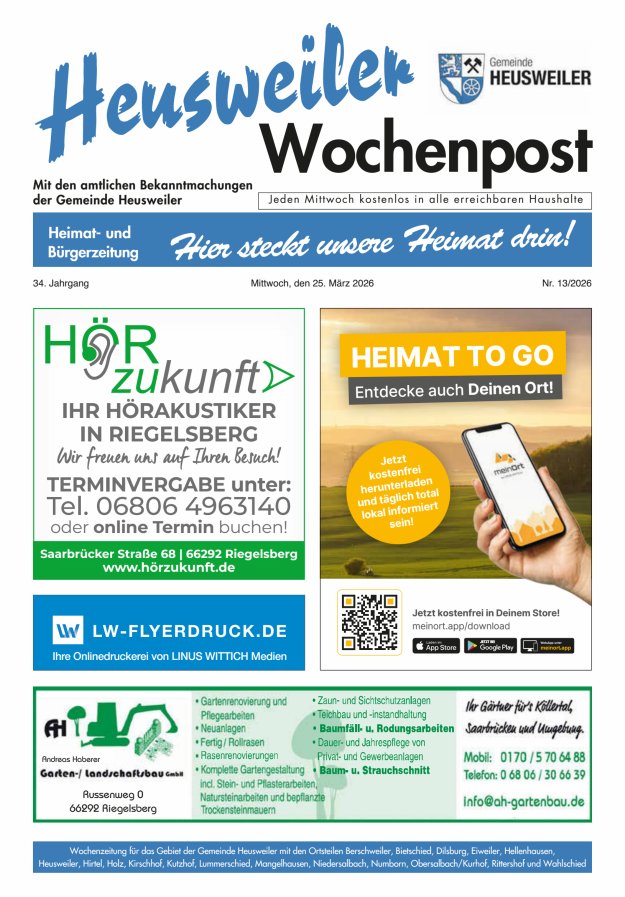 Heusweiler Wochenpost Titelblatt 13/2026