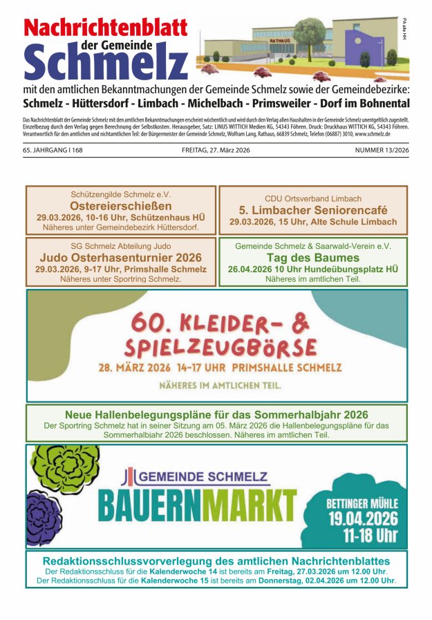 Nachrichtenblatt Schmelz Titelblatt 13/2026