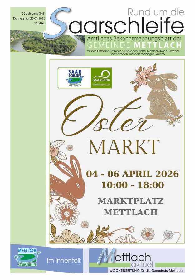 Rund um die Saarschleife Gemeinde Mettlach Titelblatt 13/2026