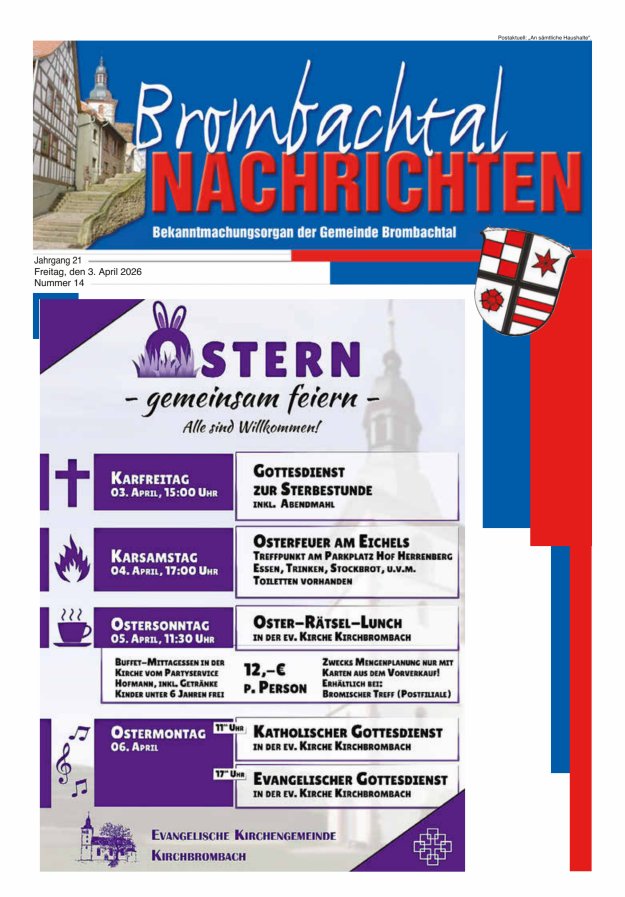 Brombachtal-Nachrichten Amtsblatt der Gemeinde Brombachtal Titelblatt 14/2026
