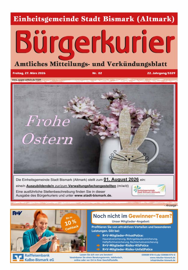 Bürgerkurier der Einheitsgemeinde Stadt Bismark (Altmark) Titelblatt 02/2026