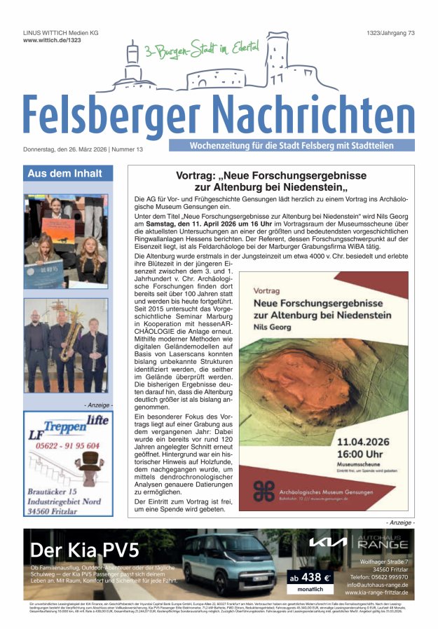 Felsberger Nachrichten Titelblatt 13/2026
