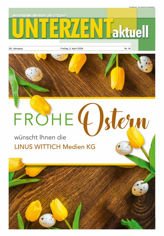 Unterzent aktuell Wochenzeitung für Höchst und Lützelbach Titelblatt 14/2026