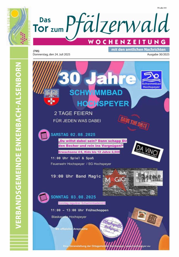 Das Tor zum Pfälzer Wald - VG Enkenbach-Alsenborn Titelblatt 30/2025