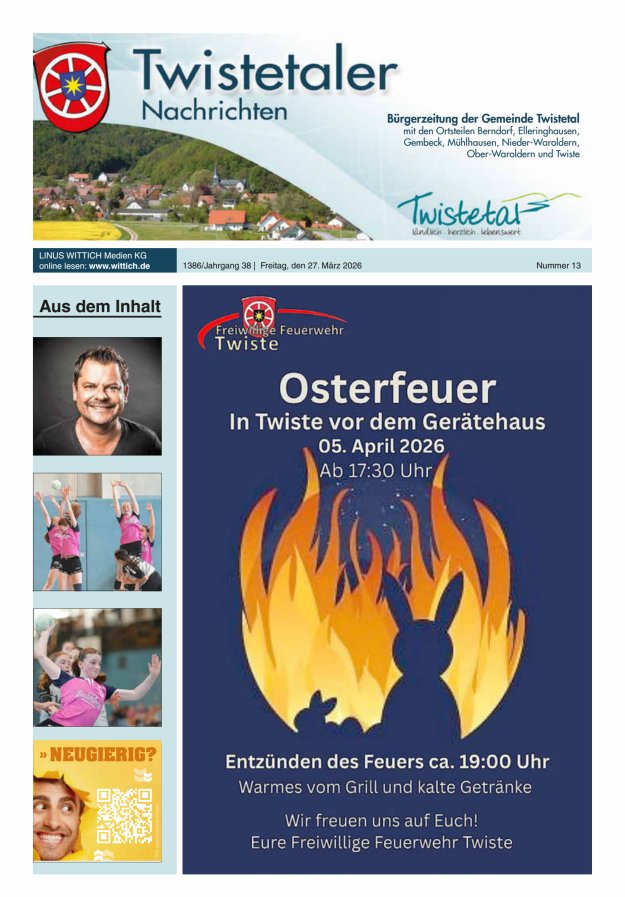 Twistetaler Nachrichten Titelblatt 13/2026